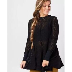 Free People Coffee in the Morning Tunic Dress in Black | S